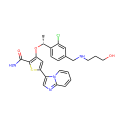 C[C@@H](Oc1cc(-c2cnc3ccccn23)sc1C(N)=O)c1ccc(CNCCCO)cc1Cl ZINC000043066554