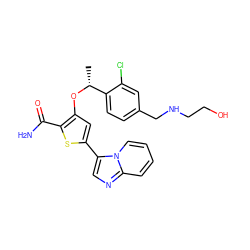 C[C@@H](Oc1cc(-c2cnc3ccccn23)sc1C(N)=O)c1ccc(CNCCO)cc1Cl ZINC000043066825