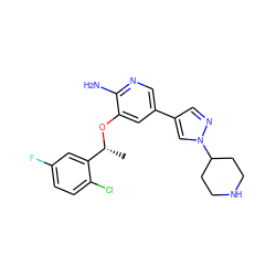 C[C@@H](Oc1cc(-c2cnn(C3CCNCC3)c2)cnc1N)c1cc(F)ccc1Cl ZINC000103249696