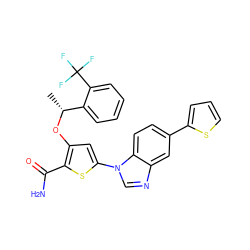 C[C@@H](Oc1cc(-n2cnc3cc(-c4cccs4)ccc32)sc1C(N)=O)c1ccccc1C(F)(F)F ZINC000058506290