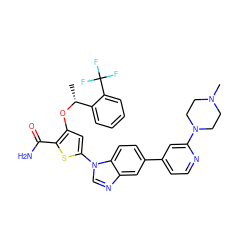 C[C@@H](Oc1cc(-n2cnc3cc(-c4ccnc(N5CCN(C)CC5)c4)ccc32)sc1C(N)=O)c1ccccc1C(F)(F)F ZINC000058598799