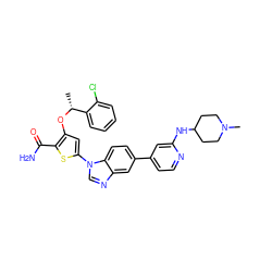 C[C@@H](Oc1cc(-n2cnc3cc(-c4ccnc(NC5CCN(C)CC5)c4)ccc32)sc1C(N)=O)c1ccccc1Cl ZINC000058591331