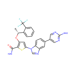 C[C@@H](Oc1cc(-n2cnc3cc(-c4cnc(N)nc4)ccc32)sc1C(N)=O)c1ccccc1C(F)(F)F ZINC000058541354