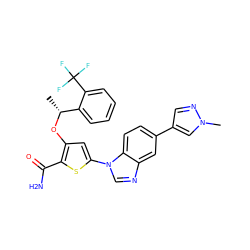 C[C@@H](Oc1cc(-n2cnc3cc(-c4cnn(C)c4)ccc32)sc1C(N)=O)c1ccccc1C(F)(F)F ZINC000058506559