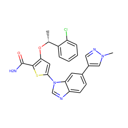 C[C@@H](Oc1cc(-n2cnc3ccc(-c4cnn(C)c4)cc32)sc1C(N)=O)c1ccccc1Cl ZINC000058502157