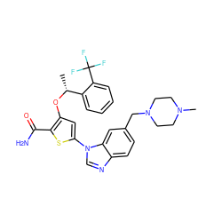 C[C@@H](Oc1cc(-n2cnc3ccc(CN4CCN(C)CC4)cc32)sc1C(N)=O)c1ccccc1C(F)(F)F ZINC000043154472