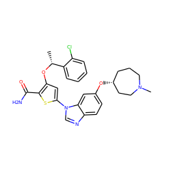 C[C@@H](Oc1cc(-n2cnc3ccc(O[C@@H]4CCCN(C)CC4)cc32)sc1C(N)=O)c1ccccc1Cl ZINC000059259522