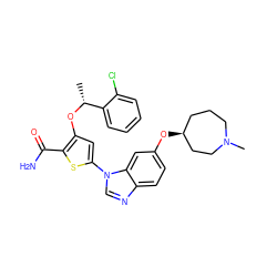 C[C@@H](Oc1cc(-n2cnc3ccc(O[C@H]4CCCN(C)CC4)cc32)sc1C(N)=O)c1ccccc1Cl ZINC000059259520