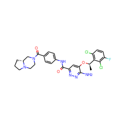 C[C@@H](Oc1cc(C(=O)Nc2ccc(C(=O)N3CCN4CCC[C@@H]4C3)cc2)nnc1N)c1c(Cl)ccc(F)c1Cl ZINC000199409404