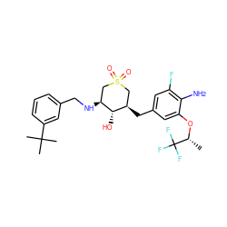 C[C@@H](Oc1cc(C[C@@H]2CS(=O)(=O)C[C@H](NCc3cccc(C(C)(C)C)c3)[C@H]2O)cc(F)c1N)C(F)(F)F ZINC000084668746