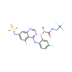 C[C@@H](Oc1cc(F)ccc1Nc1ncnc2cc(N=S(C)(C)=O)cc(F)c12)C(=O)NCC(F)(F)F ZINC001772620059