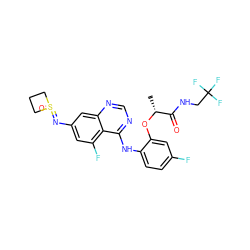 C[C@@H](Oc1cc(F)ccc1Nc1ncnc2cc(N=S3(=O)CCC3)cc(F)c12)C(=O)NCC(F)(F)F ZINC000220955496