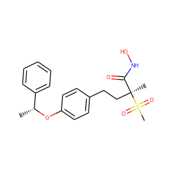 C[C@@H](Oc1ccc(CC[C@@](C)(C(=O)NO)S(C)(=O)=O)cc1)c1ccccc1 ZINC000169686530