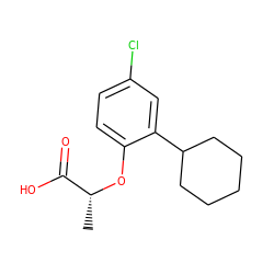 C[C@@H](Oc1ccc(Cl)cc1C1CCCCC1)C(=O)O ZINC000013986074