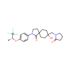 C[C@@H](Oc1ccc(N2CCC3(CCC(O)(CN4CCCC4=O)CC3)C2=O)cc1)C(F)(F)F ZINC000169701641