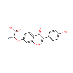 C[C@@H](Oc1ccc2c(=O)c(-c3ccc(O)cc3)coc2c1)C(=O)O ZINC000013864241