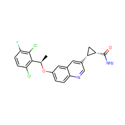 C[C@@H](Oc1ccc2ncc([C@@H]3C[C@@H]3C(N)=O)cc2c1)c1c(Cl)ccc(F)c1Cl ZINC000045373204