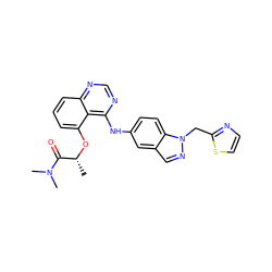 C[C@@H](Oc1cccc2ncnc(Nc3ccc4c(cnn4Cc4nccs4)c3)c12)C(=O)N(C)C ZINC000029041334