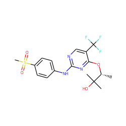 C[C@@H](Oc1nc(Nc2ccc(S(C)(=O)=O)cc2)ncc1C(F)(F)F)C(C)(C)O ZINC000140228450