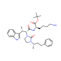 C[C@@H](c1c[nH]c2ccccc12)[C@H](C(=O)N[C@H](CCCCN)C(=O)OC(C)(C)C)N1CCN([C@@H](C)CCc2ccccc2)C1=O ZINC000027555653