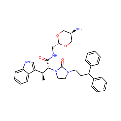 C[C@@H](c1c[nH]c2ccccc12)[C@H](C(=O)NC[C@H]1OC[C@H](N)CO1)N1CCN(CCC(c2ccccc2)c2ccccc2)C1=O ZINC000253637042