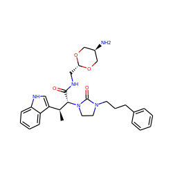 C[C@@H](c1c[nH]c2ccccc12)[C@H](C(=O)NC[C@H]1OC[C@H](N)CO1)N1CCN(CCCc2ccccc2)C1=O ZINC000253639300