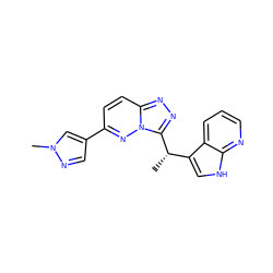 C[C@@H](c1c[nH]c2ncccc12)c1nnc2ccc(-c3cnn(C)c3)nn12 ZINC000043176959