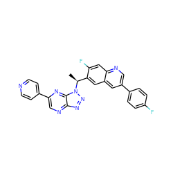 C[C@@H](c1cc2cc(-c3ccc(F)cc3)cnc2cc1F)n1nnc2ncc(-c3ccncc3)nc21 ZINC001772618727