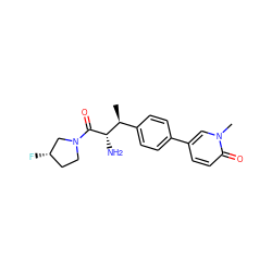 C[C@@H](c1ccc(-c2ccc(=O)n(C)c2)cc1)[C@H](N)C(=O)N1CC[C@H](F)C1 ZINC000052627433