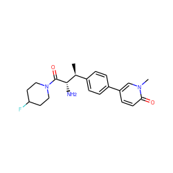 C[C@@H](c1ccc(-c2ccc(=O)n(C)c2)cc1)[C@H](N)C(=O)N1CCC(F)CC1 ZINC000014947735