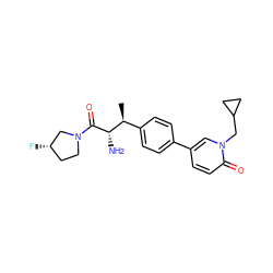 C[C@@H](c1ccc(-c2ccc(=O)n(CC3CC3)c2)cc1)[C@H](N)C(=O)N1CC[C@H](F)C1 ZINC000014947695