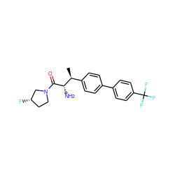 C[C@@H](c1ccc(-c2ccc(C(F)(F)F)cc2)cc1)[C@H](N)C(=O)N1CC[C@H](F)C1 ZINC000014948212