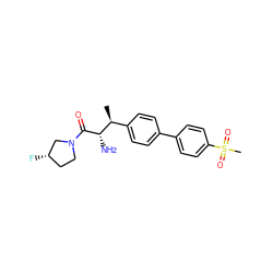 C[C@@H](c1ccc(-c2ccc(S(C)(=O)=O)cc2)cc1)[C@H](N)C(=O)N1CC[C@H](F)C1 ZINC000014948228