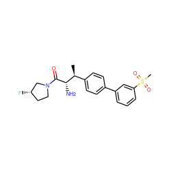 C[C@@H](c1ccc(-c2cccc(S(C)(=O)=O)c2)cc1)[C@H](N)C(=O)N1CC[C@H](F)C1 ZINC000014948201