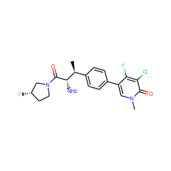 C[C@@H](c1ccc(-c2cn(C)c(=O)c(Cl)c2F)cc1)[C@H](N)C(=O)N1CC[C@H](F)C1 ZINC000014947721