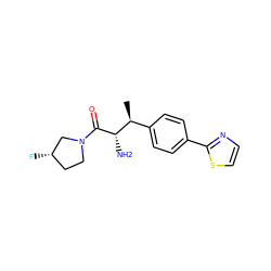 C[C@@H](c1ccc(-c2nccs2)cc1)[C@H](N)C(=O)N1CC[C@H](F)C1 ZINC000014948166