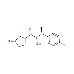 C[C@@H](c1ccc(Cl)cc1)[C@H](N)C(=O)N1CC[C@H](F)C1 ZINC000053243155