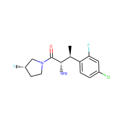 C[C@@H](c1ccc(Cl)cc1F)[C@H](N)C(=O)N1CC[C@H](F)C1 ZINC000053132668