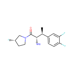 C[C@@H](c1ccc(F)c(F)c1)[C@H](N)C(=O)N1CC[C@H](F)C1 ZINC000014948142