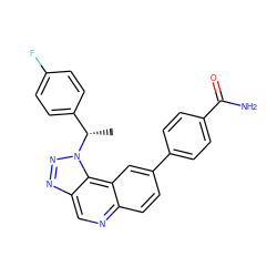 C[C@@H](c1ccc(F)cc1)n1nnc2cnc3ccc(-c4ccc(C(N)=O)cc4)cc3c21 ZINC001772620228