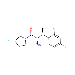 C[C@@H](c1ccc(F)cc1Cl)[C@H](N)C(=O)N1CC[C@H](F)C1 ZINC000014948130