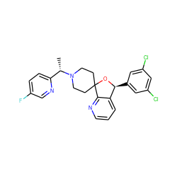 C[C@@H](c1ccc(F)cn1)N1CCC2(CC1)O[C@@H](c1cc(Cl)cc(Cl)c1)c1cccnc12 ZINC000073279012