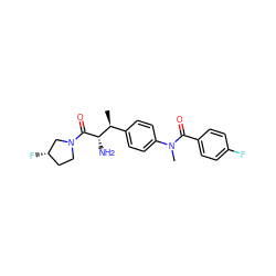 C[C@@H](c1ccc(N(C)C(=O)c2ccc(F)cc2)cc1)[C@H](N)C(=O)N1CC[C@H](F)C1 ZINC000014963923