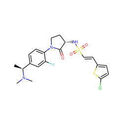 C[C@@H](c1ccc(N2CC[C@H](NS(=O)(=O)/C=C/c3ccc(Cl)s3)C2=O)c(F)c1)N(C)C ZINC000045349111