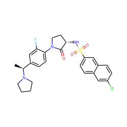 C[C@@H](c1ccc(N2CC[C@H](NS(=O)(=O)c3ccc4cc(Cl)ccc4c3)C2=O)c(F)c1)N1CCCC1 ZINC000038362542