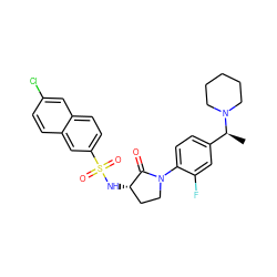 C[C@@H](c1ccc(N2CC[C@H](NS(=O)(=O)c3ccc4cc(Cl)ccc4c3)C2=O)c(F)c1)N1CCCCC1 ZINC000049771130