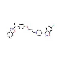 C[C@@H](c1ccc(OCCCN2CCC(c3noc4cc(F)ccc34)CC2)cc1)c1nc2ccccc2o1 ZINC000473156640