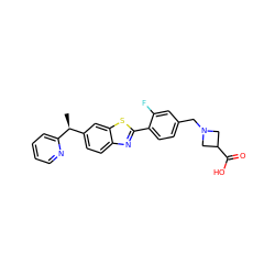 C[C@@H](c1ccc2nc(-c3ccc(CN4CC(C(=O)O)C4)cc3F)sc2c1)c1ccccn1 ZINC000073162439