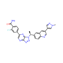 C[C@@H](c1ccc2ncc(-c3cnn(C)c3)cc2c1)n1nnc2ncc(-c3ccc(C(N)=O)c(F)c3)nc21 ZINC001772651094