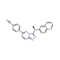 C[C@@H](c1ccc2ncccc2c1)c1nnc2ccc(-c3ccc(C#N)cc3)nn12 ZINC000043176955